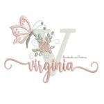 Matriz De Bordado Nome Virginia para bordar com flores e borboleta