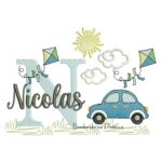 Matriz De Bordado Nome nicolas com carrinho e pipa
