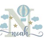 Matriz de Bordado Nome Noah com balao e estrelas para bordar