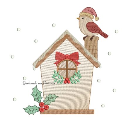 Matriz de Bordado - Casinha com Passarinho Natal BP