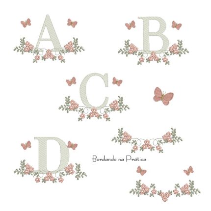 Matriz de Bordado - Coleção Alfabeto Raminho Flores BP