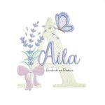 Matriz de Bordado Nome Aila Lavanda com Laço