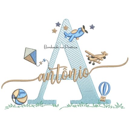Matriz de Bordado Nome Antônio com Brinquedos