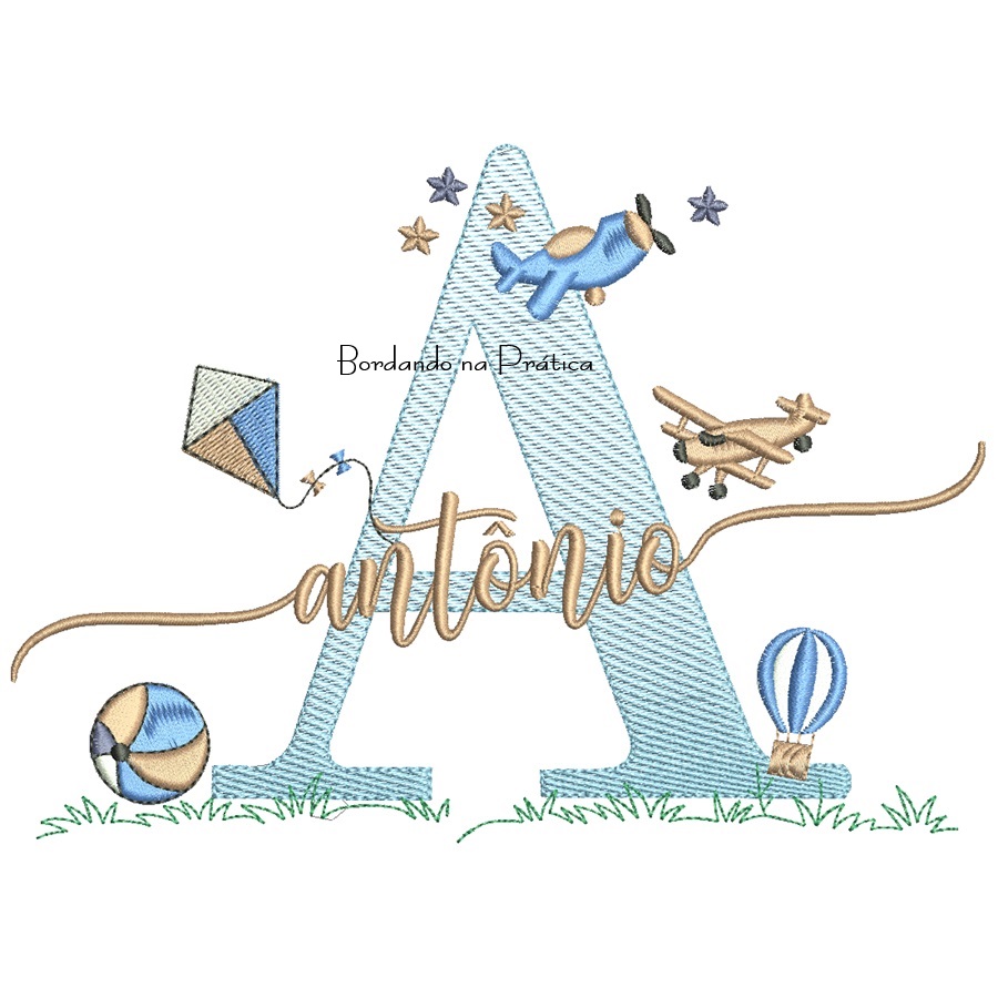 Matriz de Bordado Nome Antônio com Brinquedos Matriz de Bordado Nome Antônio com Brinquedos