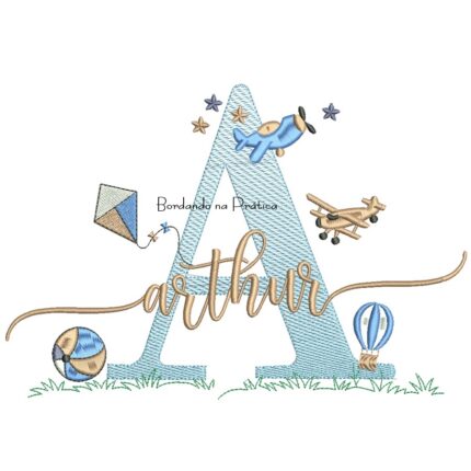 Matriz de Bordado Nome Arthur com Brinquedos