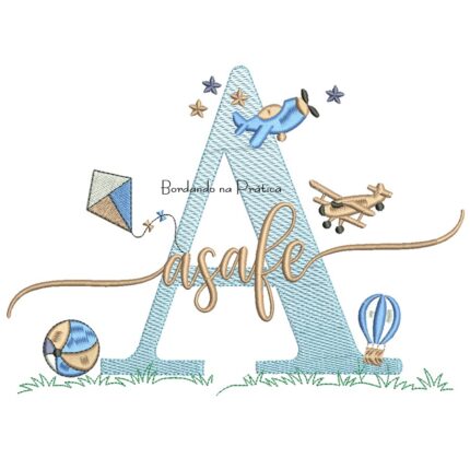 Matriz de Bordado Nome Asafe com Brinquedos