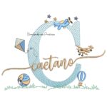 Matriz de Bordado Nome Caetano com Brinquedos