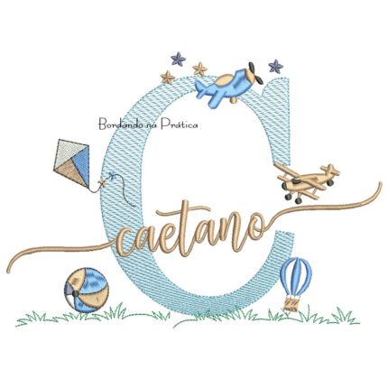 Matriz de Bordado Nome Caetano com Brinquedos
