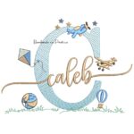 Matriz de Bordado Nome Caleb com Brinquedos