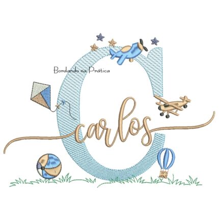 Matriz de Bordado Nome Carlos com Brinquedos