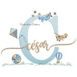Matriz de Bordado Nome César com Brinquedos