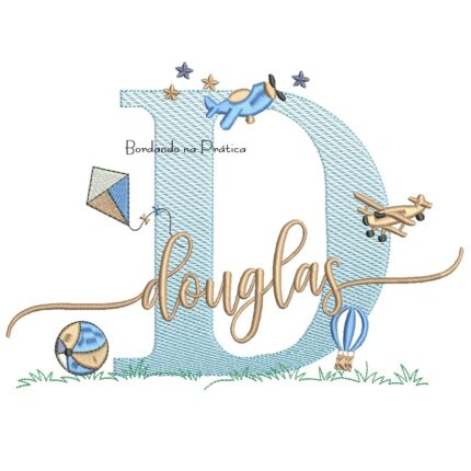 Matriz de Bordado Nome Douglas com Brinquedos