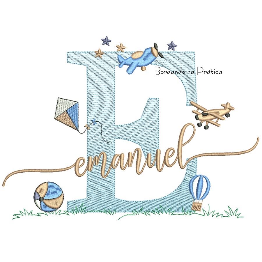 Matriz de Bordado Nome Emanuel com Brinquedos Matriz de Bordado Nome Emanuel com Brinquedos