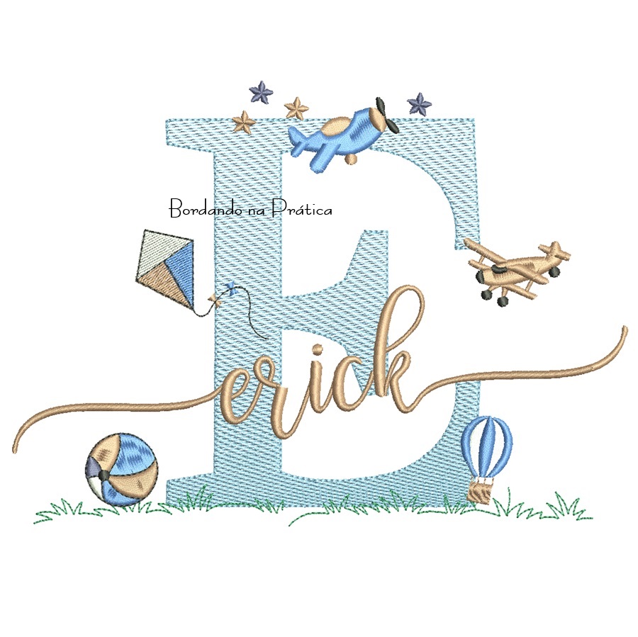 Matriz de Bordado Nome Erick com Brinquedos Matriz de Bordado Nome Erick com Brinquedos