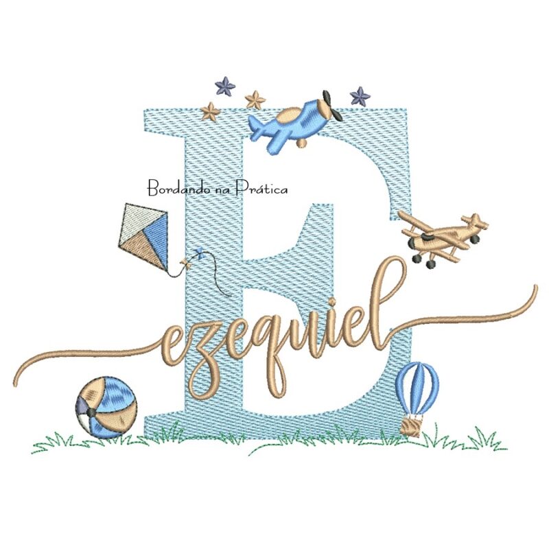 Matriz de Bordado Nome Ezequiel com Brinquedos