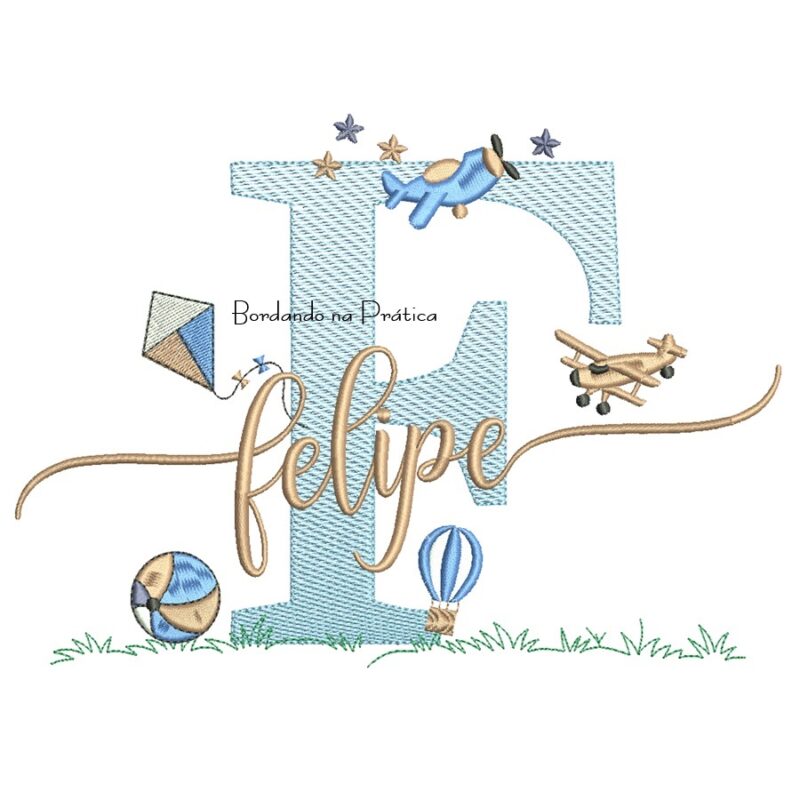 Matriz de Bordado Nome Felipe com Brinquedos