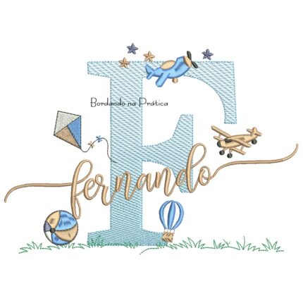 Matriz de Bordado Nome Fernando com Brinquedos