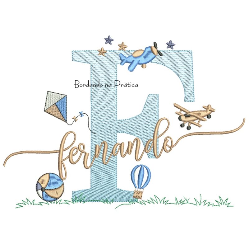 Matriz de Bordado Nome Fernando com Brinquedos