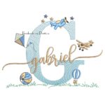 Matriz de Bordado Nome Gabriel com Brinquedos