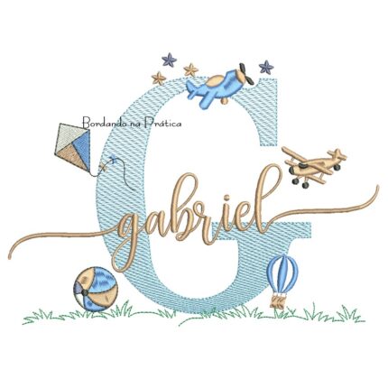Matriz de Bordado Nome Gabriel com Brinquedos