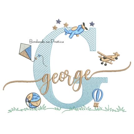 Matriz de Bordado Nome George com Brinquedos