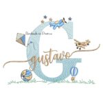 Matriz de Bordado Nome Gustavo com Brinquedos