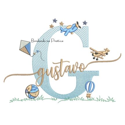 Matriz de Bordado Nome Gustavo com Brinquedos
