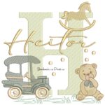 Matriz de Bordado Nome Heitor com Brinquedos de Infância