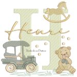Matriz de Bordado Nome Henri com Brinquedos de Infância