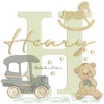 Matriz de Bordado Nome Henry com Brinquedos de Infância