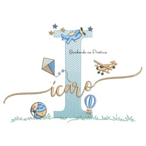 Matriz de Bordado Nome Ícaro com Brinquedos