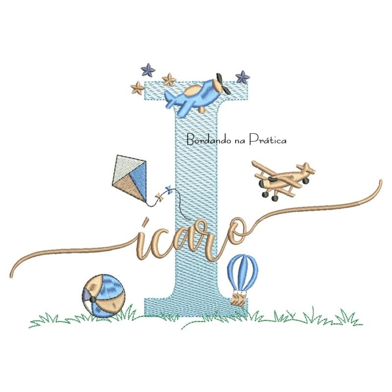 Matriz de Bordado Nome Ícaro com Brinquedos