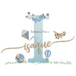 Matriz de Bordado Nome Isaque com Brinquedos