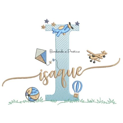 Matriz de Bordado Nome Isaque com Brinquedos