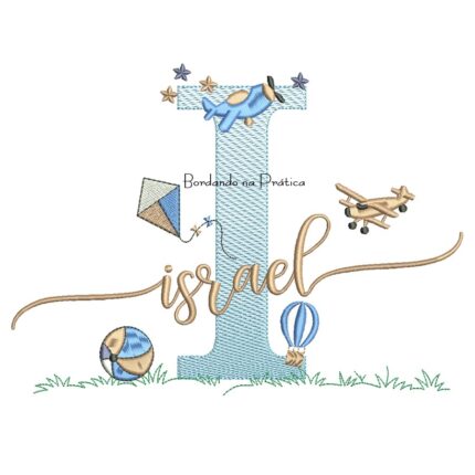Matriz de Bordado Nome Israel com Brinquedos