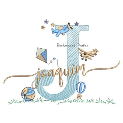 Matriz de Bordado Nome Joaquim com Brinquedos
