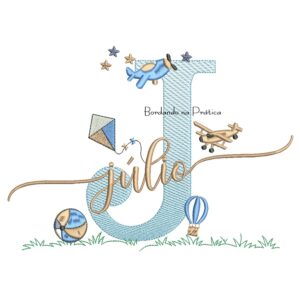 Matriz de Bordado Nome Júlio com Brinquedos