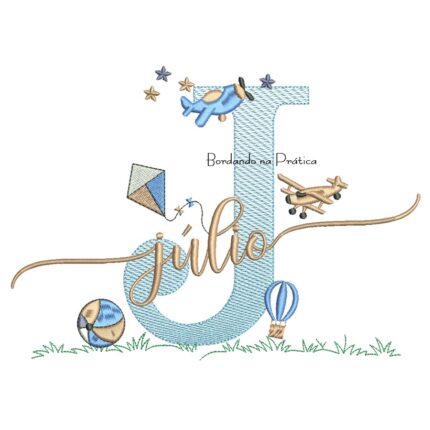 Matriz de Bordado Nome Júlio com Brinquedos