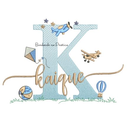 Matriz de Bordado Nome Kaique com Brinquedos