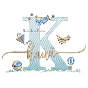 Matriz de Bordado Nome Kaua com Brinquedos