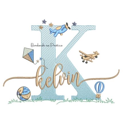 Matriz de Bordado Nome Kelvin com Brinquedos