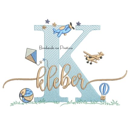 Matriz de Bordado Nome Kleber com Brinquedos