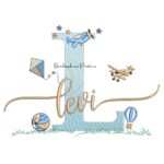 Matriz de Bordado Nome Levi com Brinquedos