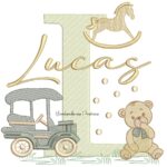 Matriz de Bordado Nome Lucas Brinquedos de Infância
