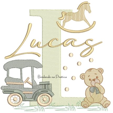 Matriz de Bordado Nome Lucas Brinquedos de Infância