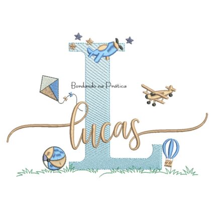 Matriz de Bordado Nome Lucas com Brinquedos