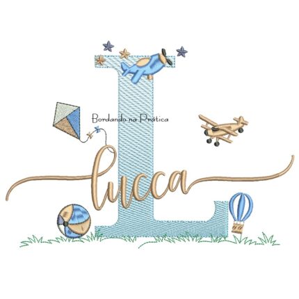 Matriz de Bordado Nome Lucca com Brinquedos