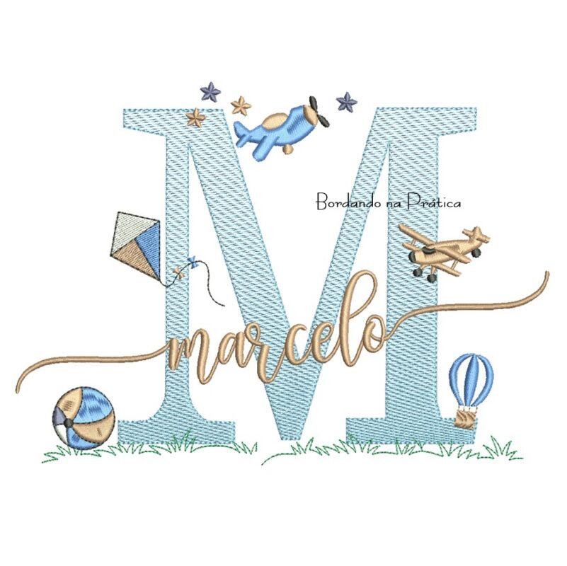Matriz de Bordado Nome Marcelo com Brinquedos