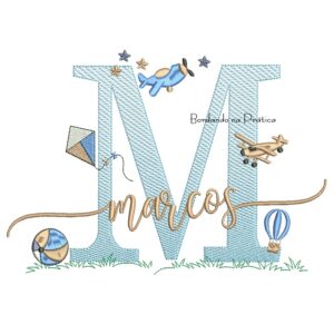 Matriz de Bordado Nome Marcos com Brinquedos