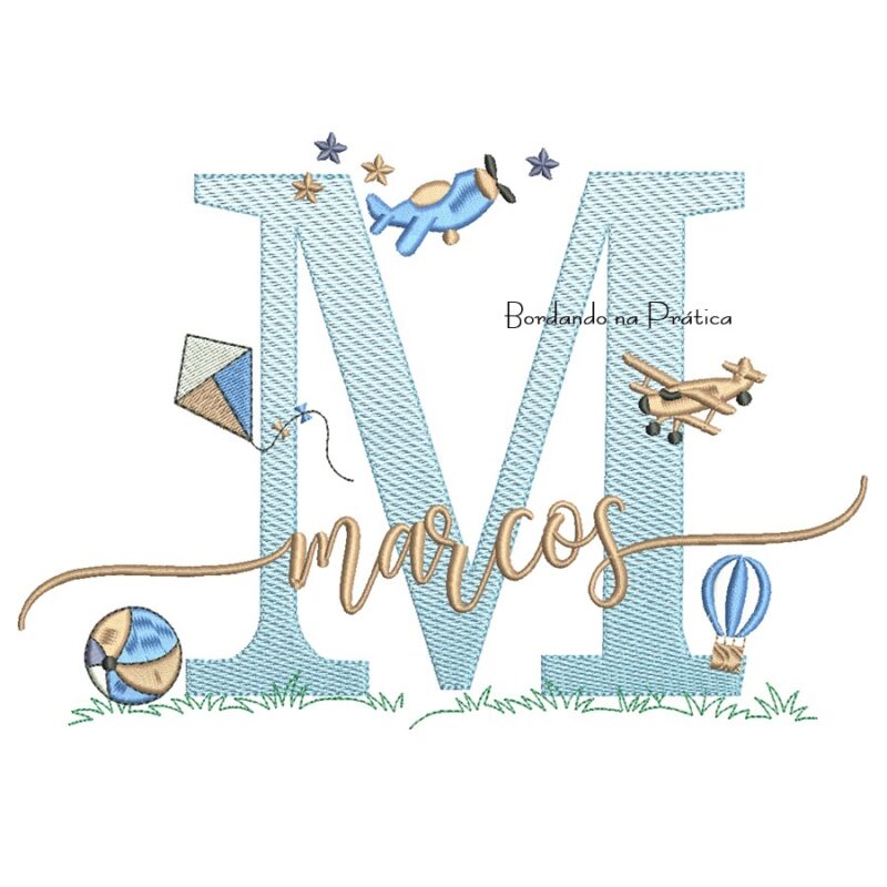 Matriz de Bordado Nome Marcos com Brinquedos